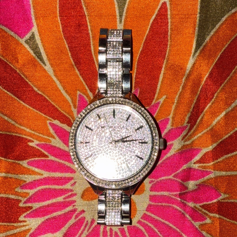 Michael Kors Elegant Silver Crystal Women's Watch. *Needs Battery
